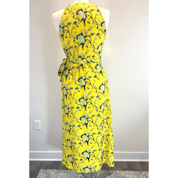 DVF Wrap Dress Maxi Silk Yellow Floral Tie Waist Size 8 READ DESCRIPTION - Picture 2 of 11